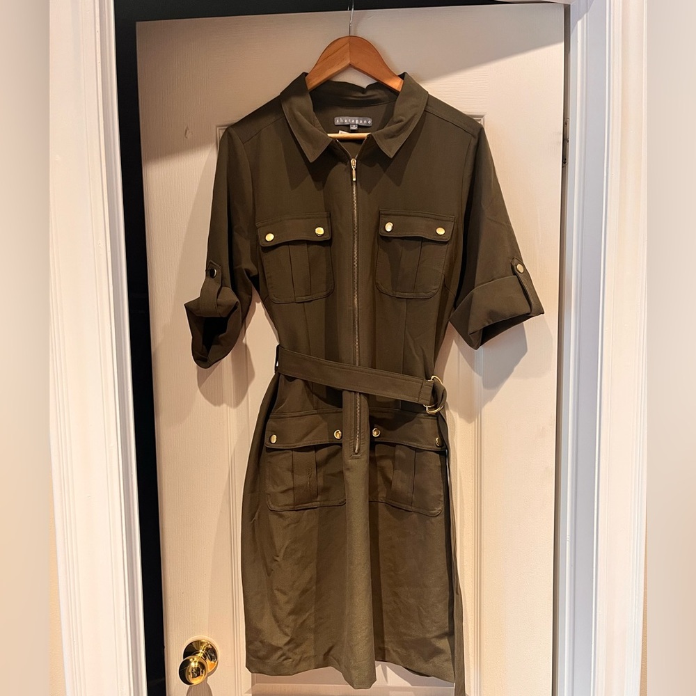 Khaki Midi Dress with Belt